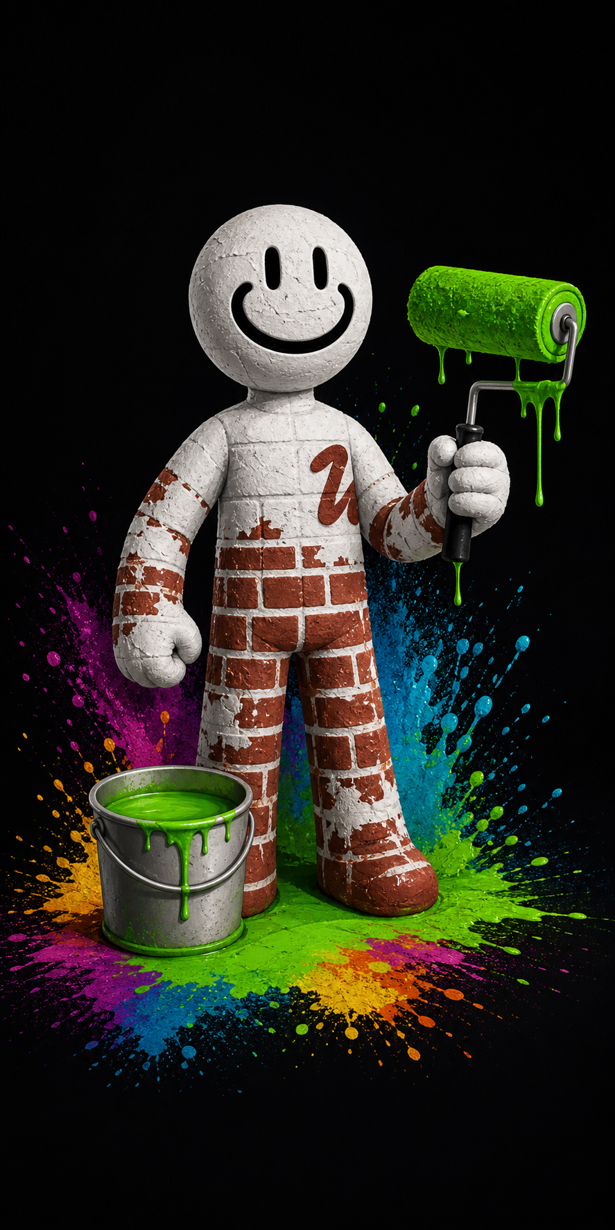 Super Chameleon mascot holding a paint tool